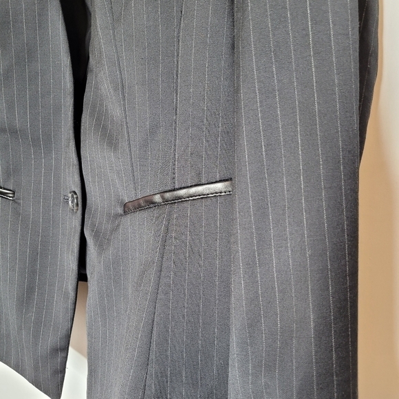 WHBM Single Button Pinstriped Leather Accent Blazer - Picture 4 of 14